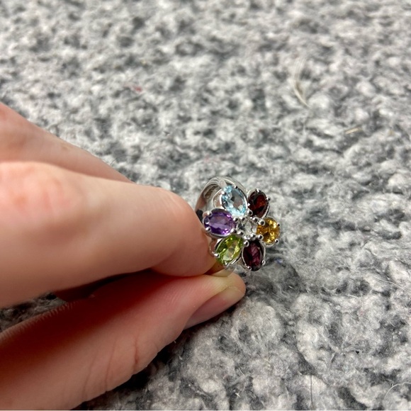 🌸Multicolored Rainbow Flower Cluster Ring Sterling Silver Boho Women’s Size 7 - Picture 3 of 6